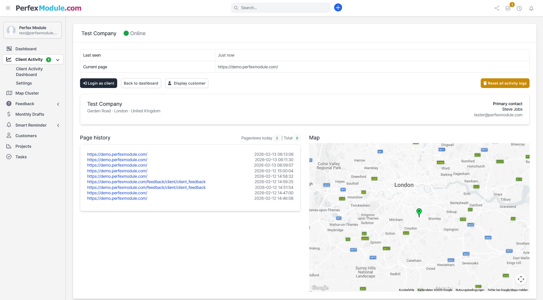 Client Activity Details Screenshot
